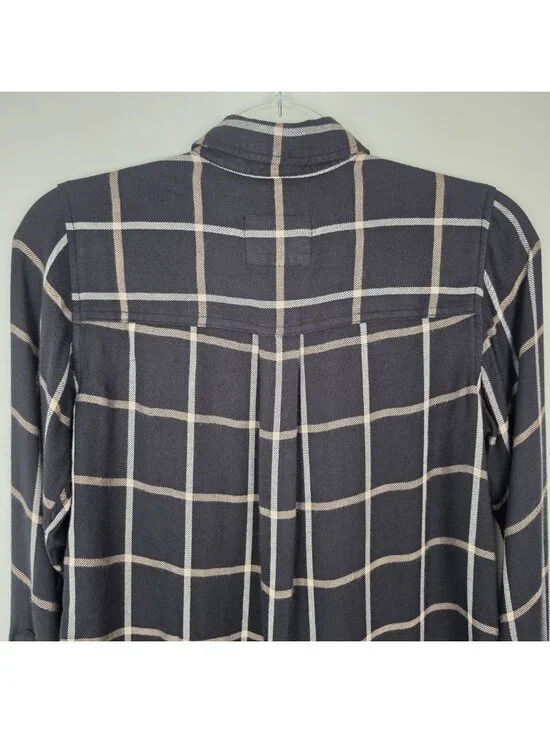 Rails Malin Button Up Shirt Snap Onyx Sand Birch Plaid Black Beige Size XS - Picture 6 of 15